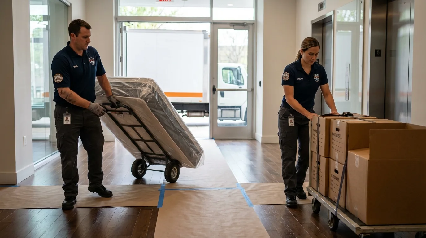 Professional apartment movers loading elevator in Fort Scott, KS